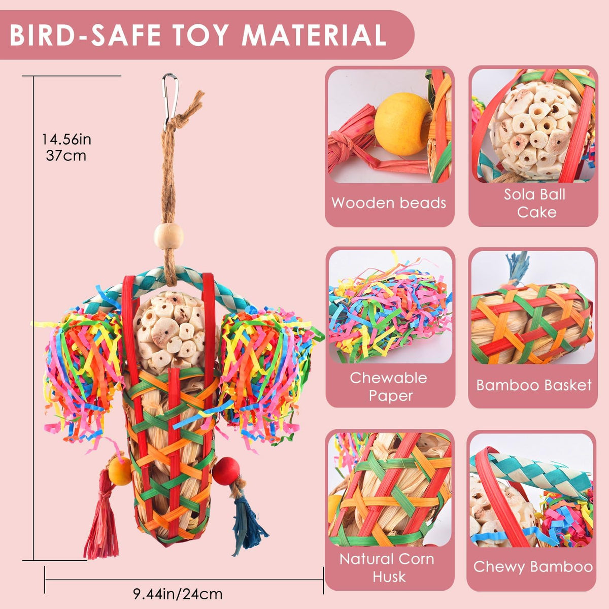 Bird Toys Parakeet Toy Cockatiel Shredding Toys Conure Foraging Sola Toys for Conure Cockatiel Parakeet Lovebird