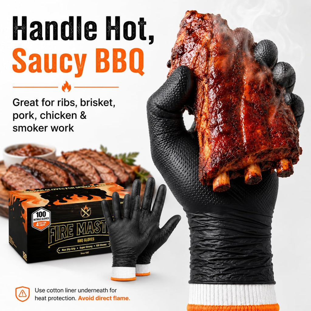 BBQ Gloves Disposable, 100 Nitrile Gloves + 4 Cotton Liners, 10 Mil, Large