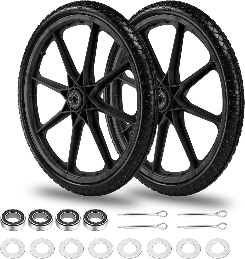 20" Flat Free Tire and Wheel with 3/4" & 5/8" Bearing, Replacement Wheels for Rubbermaid Wheelbarrow,Lawn Carts, Big