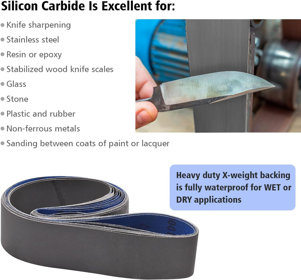 6 Pack 2 x 72 Inch Sanding Belts 600 800 1000 Grit for Knife Sharpening