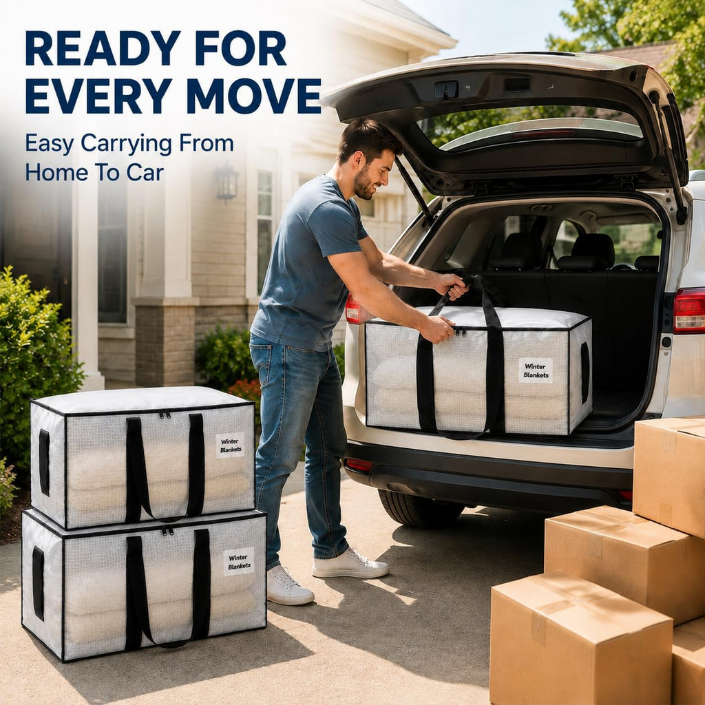 Moving Bags with Handles, 4 Pack Large Storage Bags for Moving, Heavy Duty PP Clothes Storage Bags with Zipper
