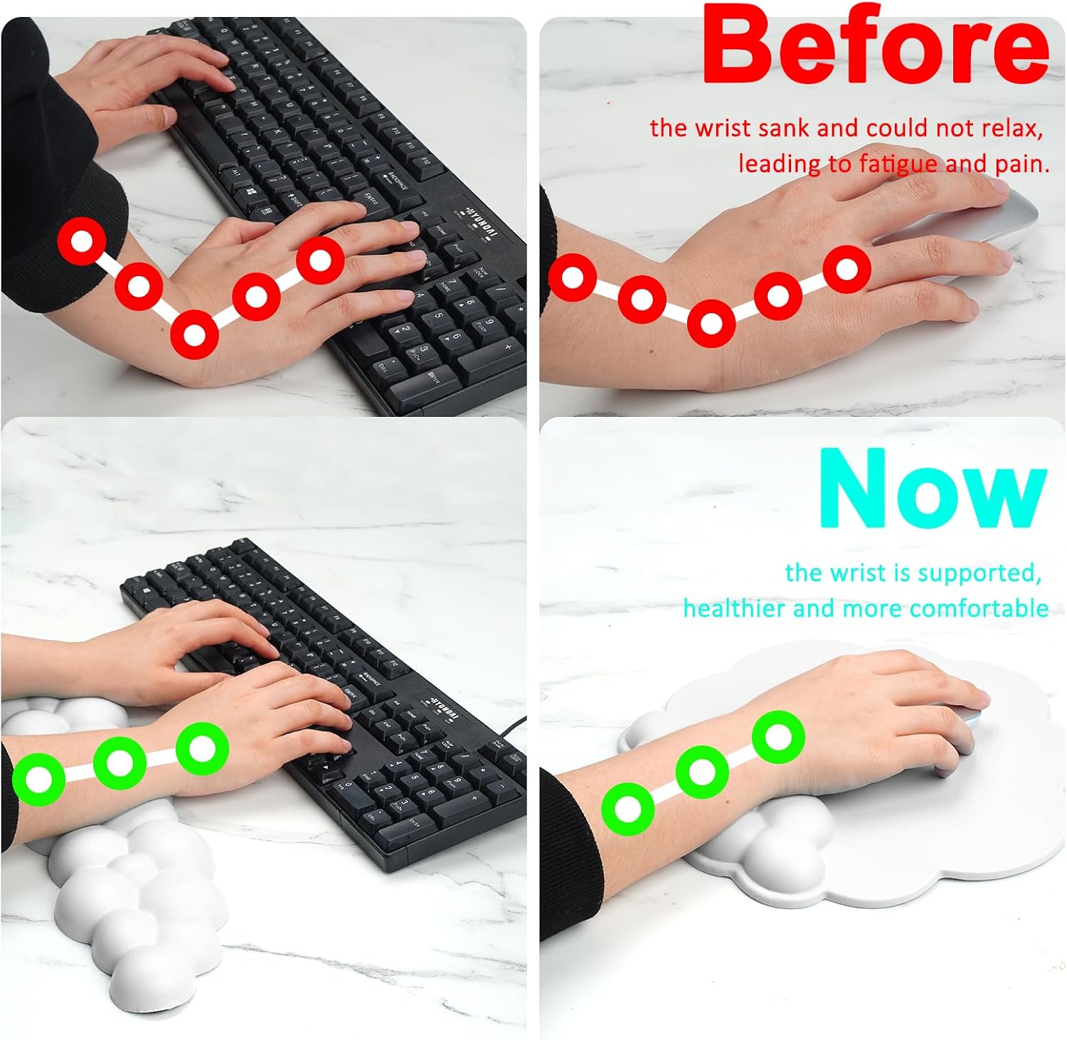 Cloud Keyboard and Mouse Wrist Rest Pad for Computer Arm Pain Relief- Ergonomic Wrist Support Mousepad with Non-Slip