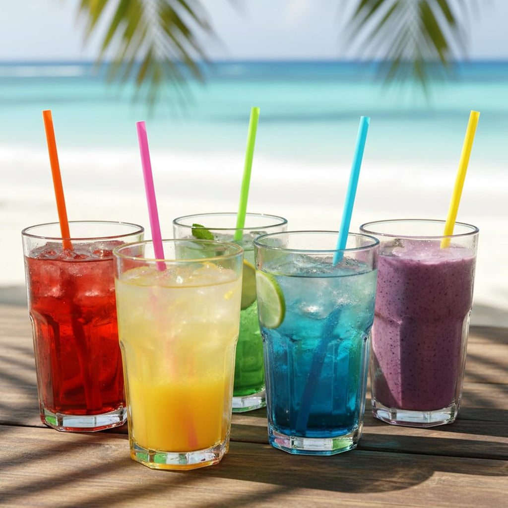 10.3" Disposable Plastic Drinking Straws, 250 Pack, Colorful