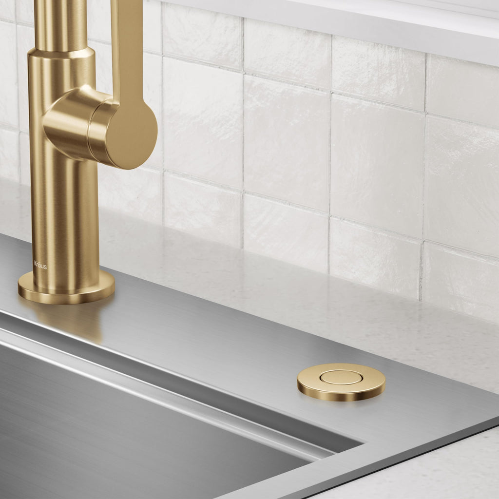 KRAUS Flat-Top Garbage Disposal Air Switch Button Only in Brushed Brass, KWDB-20BB