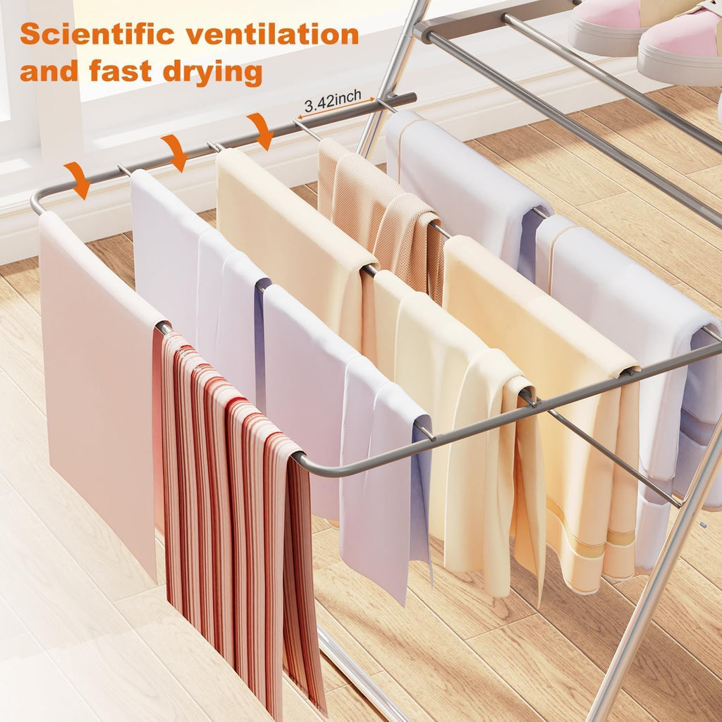 Clothes Drying Rack Foldable, 2-Level Large Laundry Drying Rack Collapsible, Stainless Steel Drying Rack Clothing for