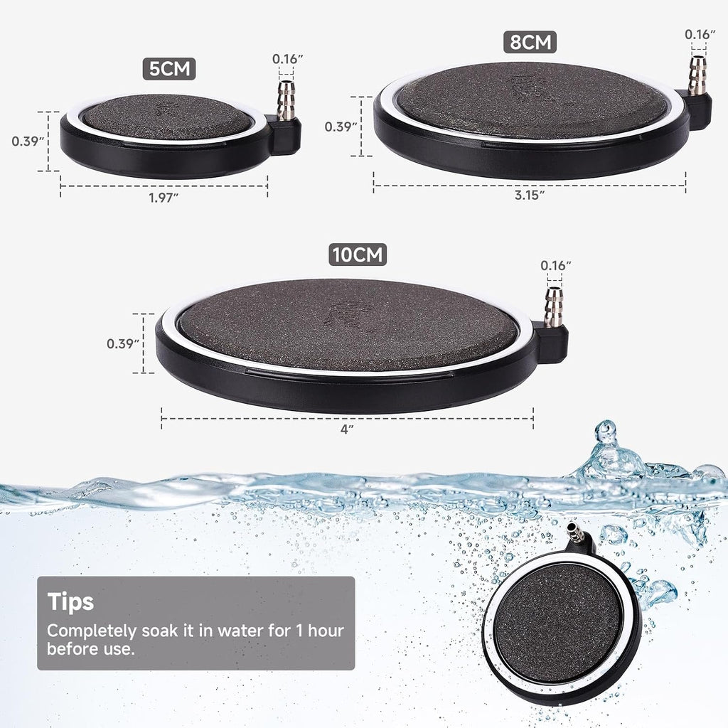 Air Stone for Aquarium: Quiet High Dissolved Oxygen Diffuser Kit for Freshwater or Saltwater Fish Tank and Hydroponic