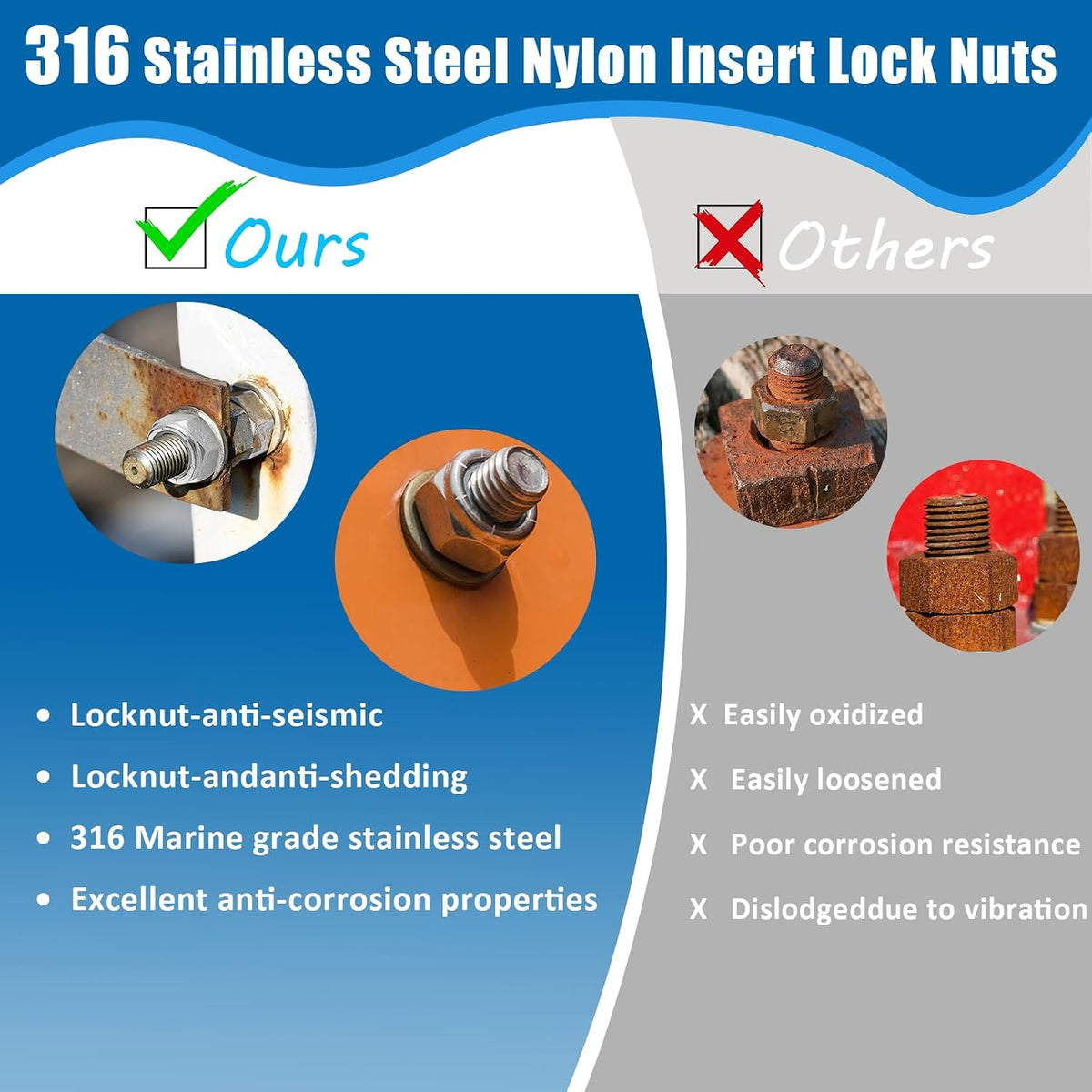 #6-32 Nylon Insert Lock Nuts,Marine Grade Hardware Nuts Coarse Thread UNC