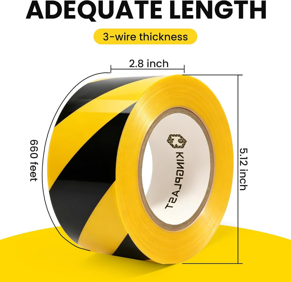 Warning Tape - 2.8 Inch 660 feet Yellow Black Hazard Safety Striped Barricade Caution Tape No-Adhesive for Quarantine