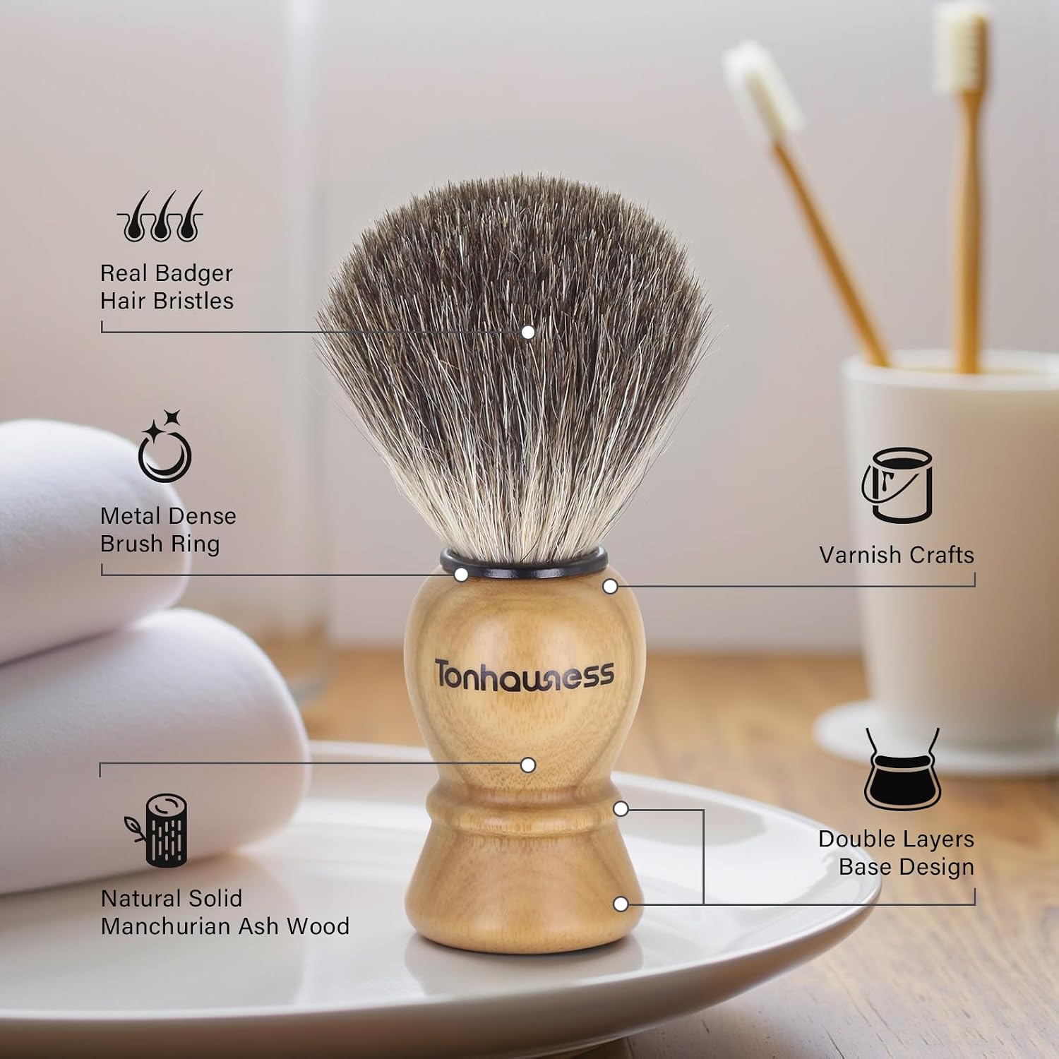 Shaving Brush Kit For Men, 4 In 1 Shaving Brushes Set Includes Badger Hair Shaving Brush, Wood Bowl, Stainless Steel