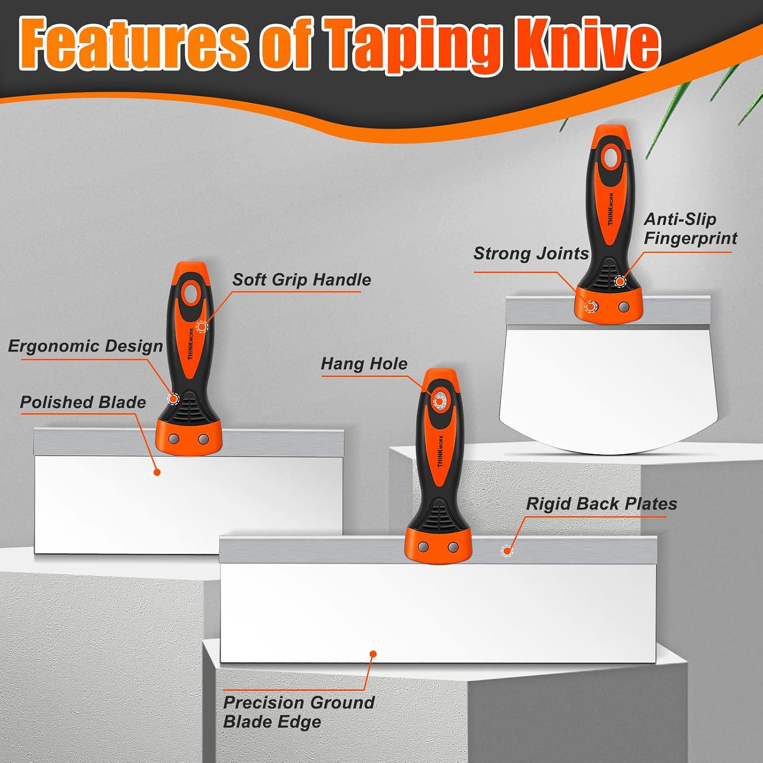 Drywall Knife Set, 10Pcs Drywall Tools Kit | Putty & Taping Knives, Painter Scraper, 14" Drywall Mud Pan and Scoop