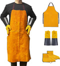 Men's Gloves and Feet Welding Apron - Heat Resistant and Flame Retardant Leather Processing Shop Blacksmith Apron