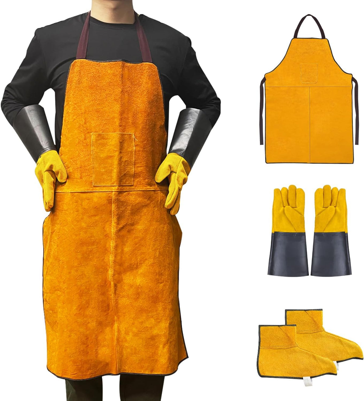 Men's Gloves and Feet Welding Apron - Heat Resistant and Flame Retardant Leather Processing Shop Blacksmith Apron