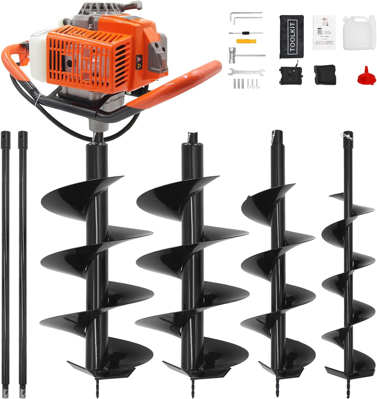 72CC Gas Powered Post Hole Digger with 3 Drill Bits (4", 6", 12") & 2 Ext | 2-Stroke Earth Auger, LightWeight