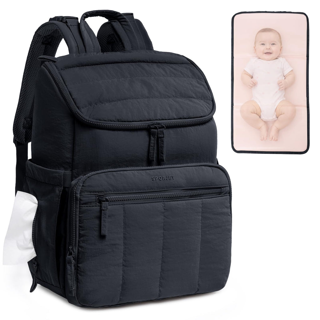 Puffy Diaper Bag Backpack for Mom, Large Quilted Baby Backpack