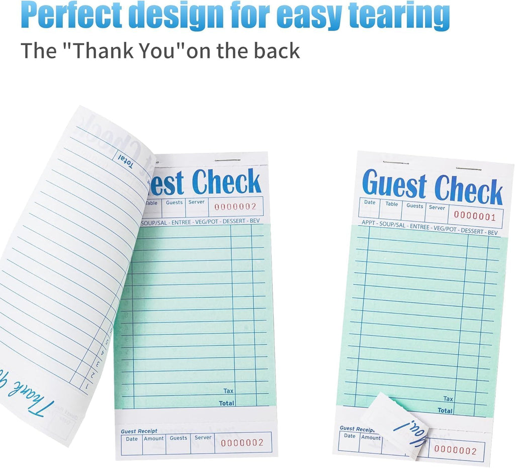 20 Pack/1000 Tickets Guest Checks Books for Servers, Green