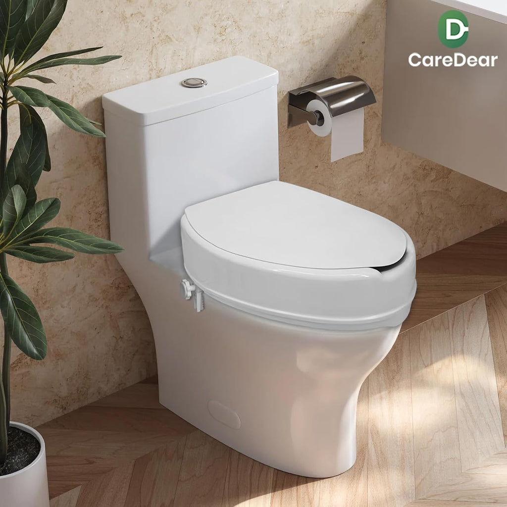 Raised Toilet Seat with Lid for Elderly, 6" High Toilet Seat for Elongated or Standard Commode, Raised Toilet Seat