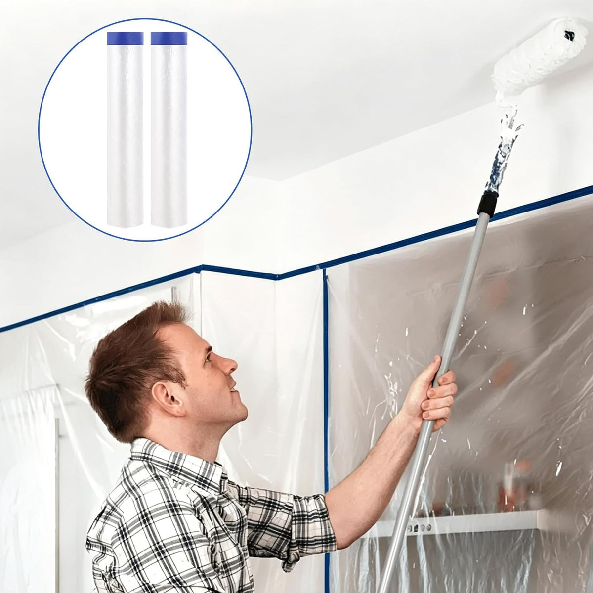 Pre-Taped Painter Plastic Sheeting for Painting 106IN x 88FTx 4Roll