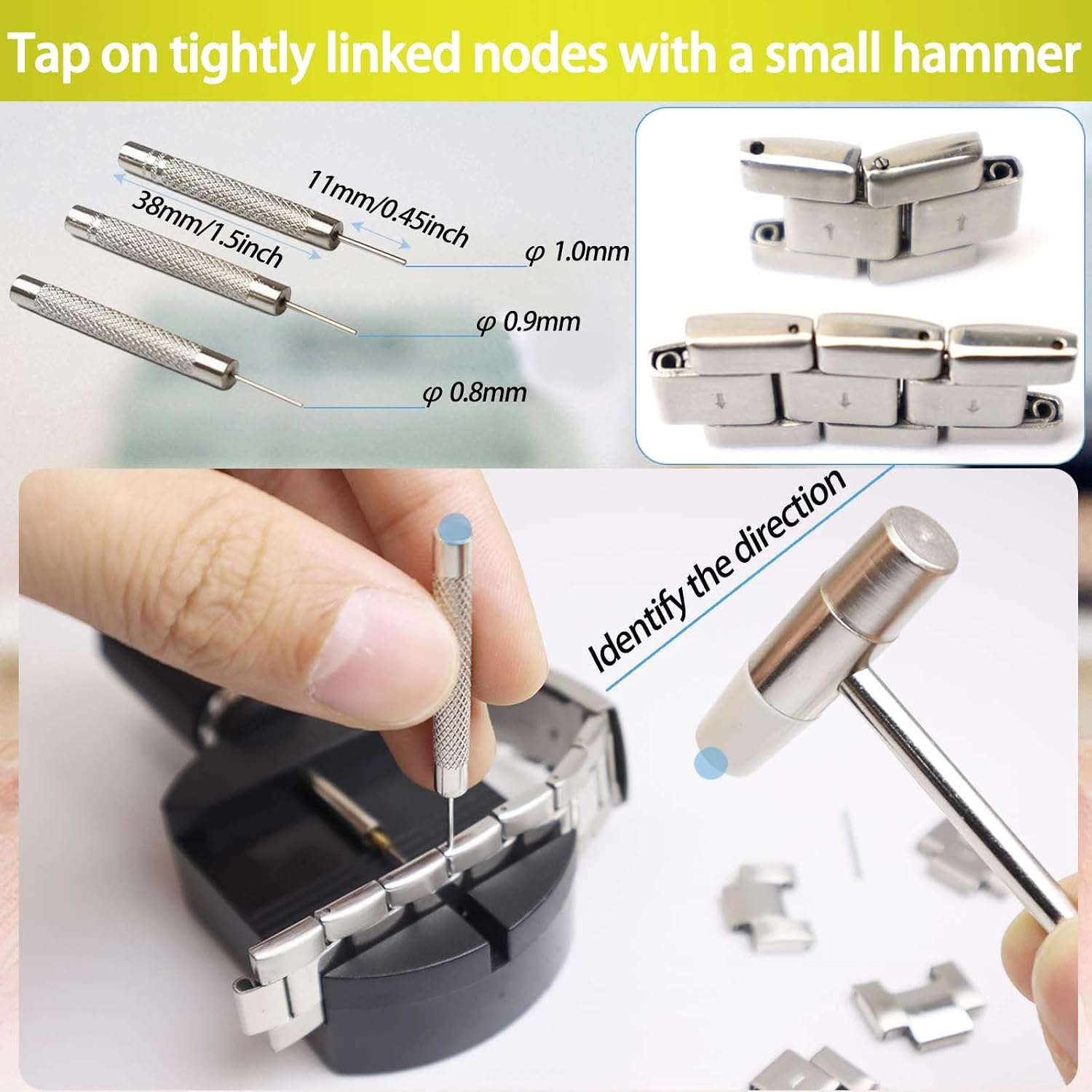 Watch Link Removal Kit, Watch Band Sizing Tool for Watch Strap Adjustment, Watch Pins Replacement, Watch Hammer