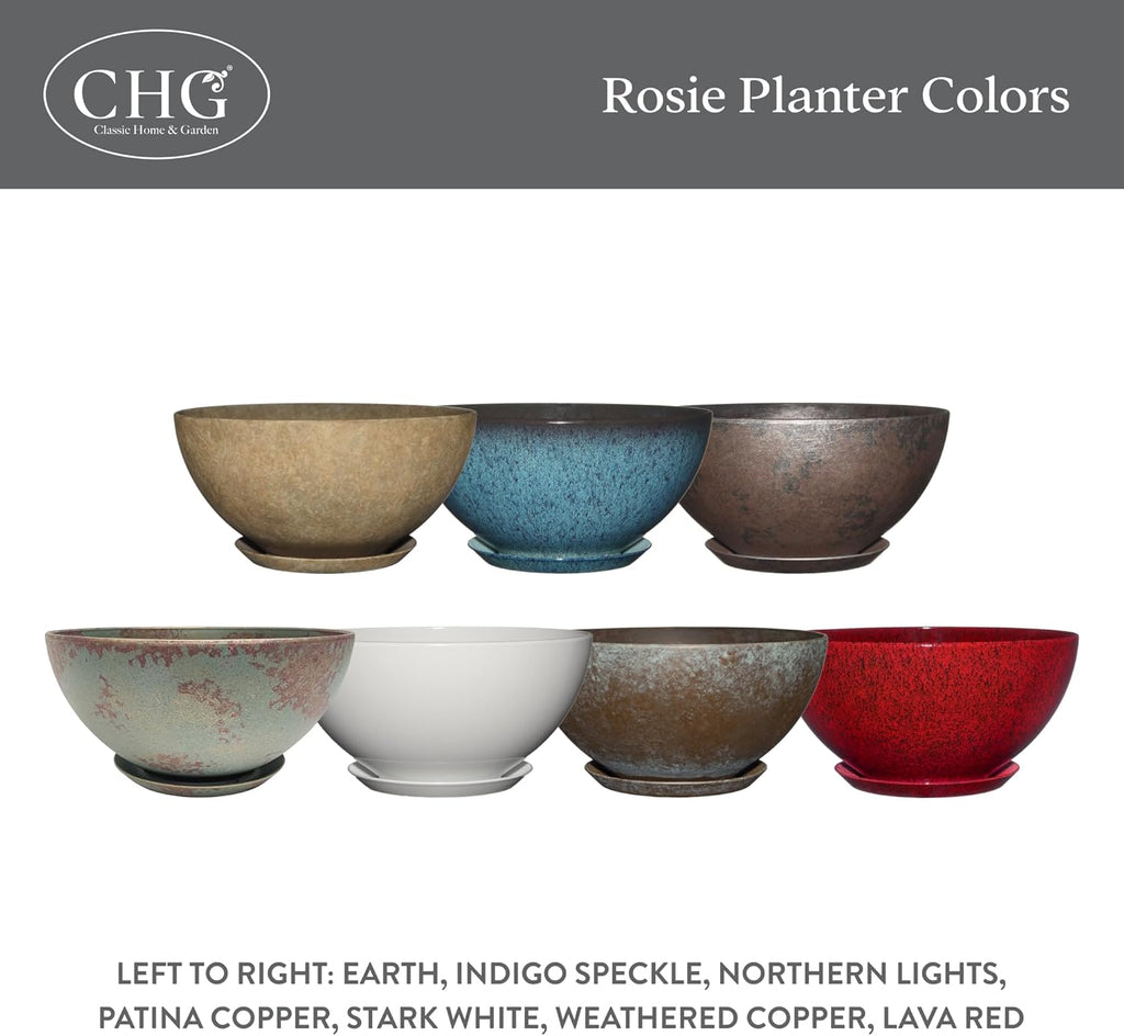 Classic Home and Garden by Growscape Rosie Modern Planter w/Drainage - Contemporary Planter Bowls - Shallow Round