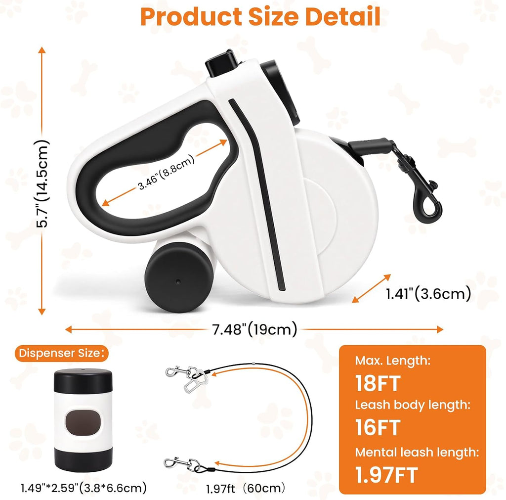 Retractable Dog Leash with USB Rechargeable Light, Reflective, Black