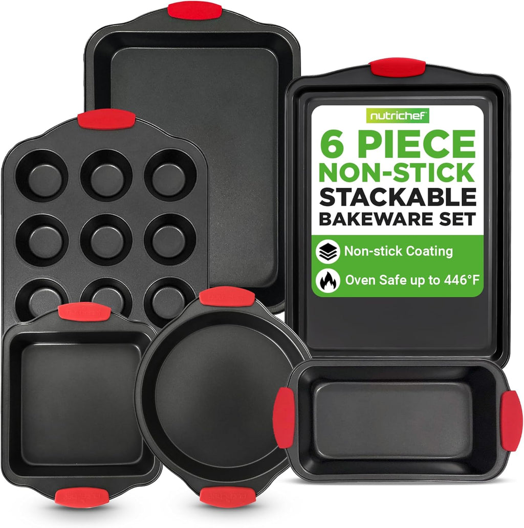 Baking Pans Set - 6 Piece Bakeware with Nonstick Carbon Steel for Easy Release and Cleanup, Durable and Versatile
