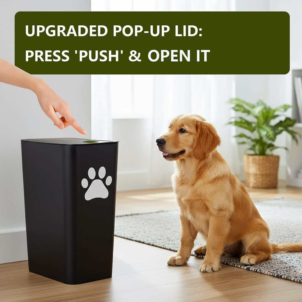 Dog Poop Trash Can Plastic,10L/2.6Gal Outdoor Dog Poop Wast Trash Can Bucket with Pop-Up Lid,Small Pet Waste
