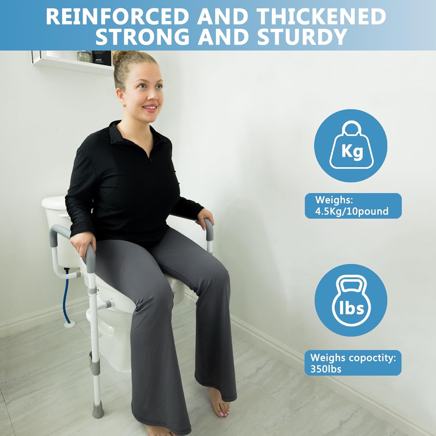 Raised Toilet Seat with Handles for Elderly - Toilet Seat Risers for Seniors with Adjustable Padded Arms - Elevated