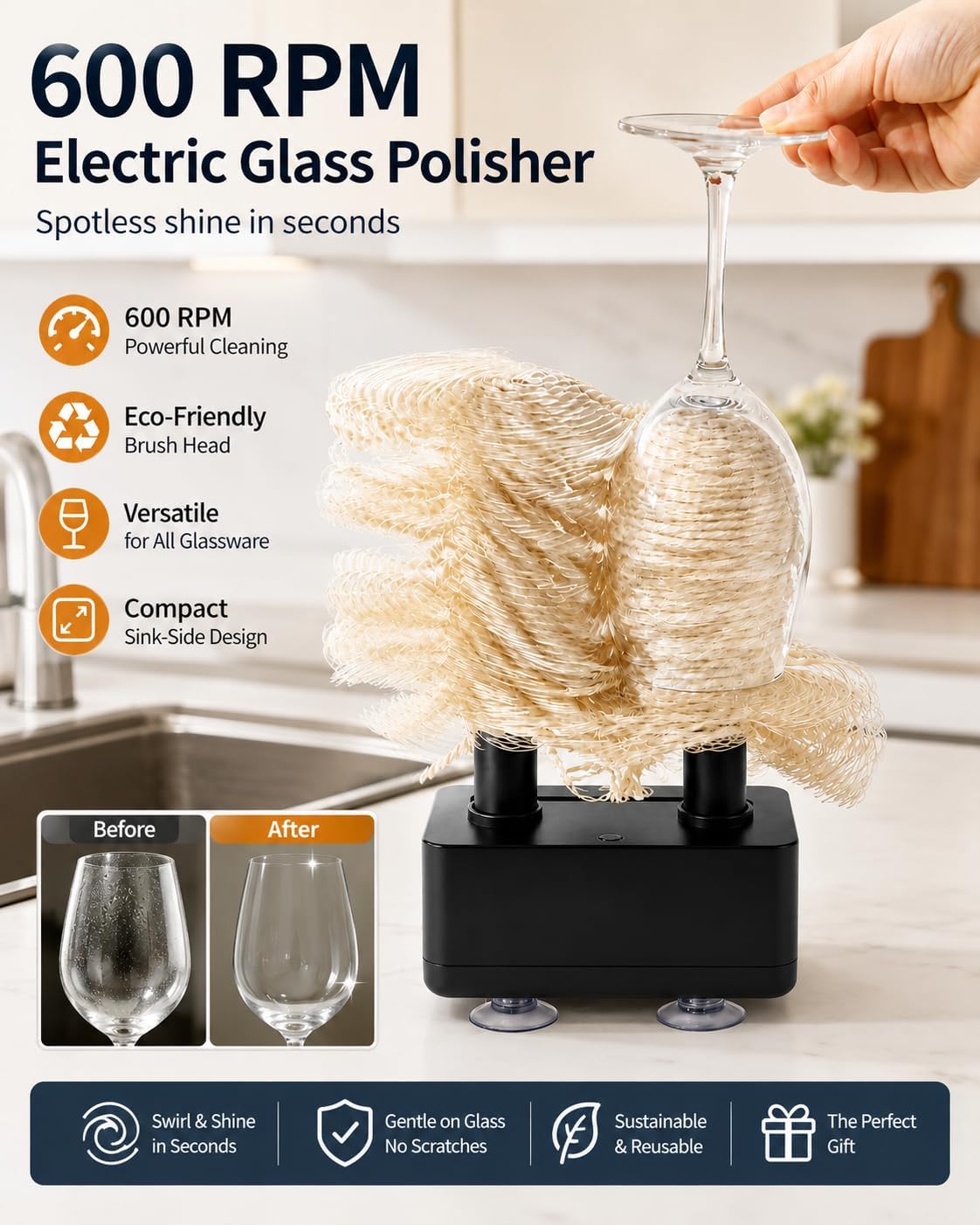 Wine Glass Polisher Glassware Drying Machine Commercial-Grade 600RPM Torque