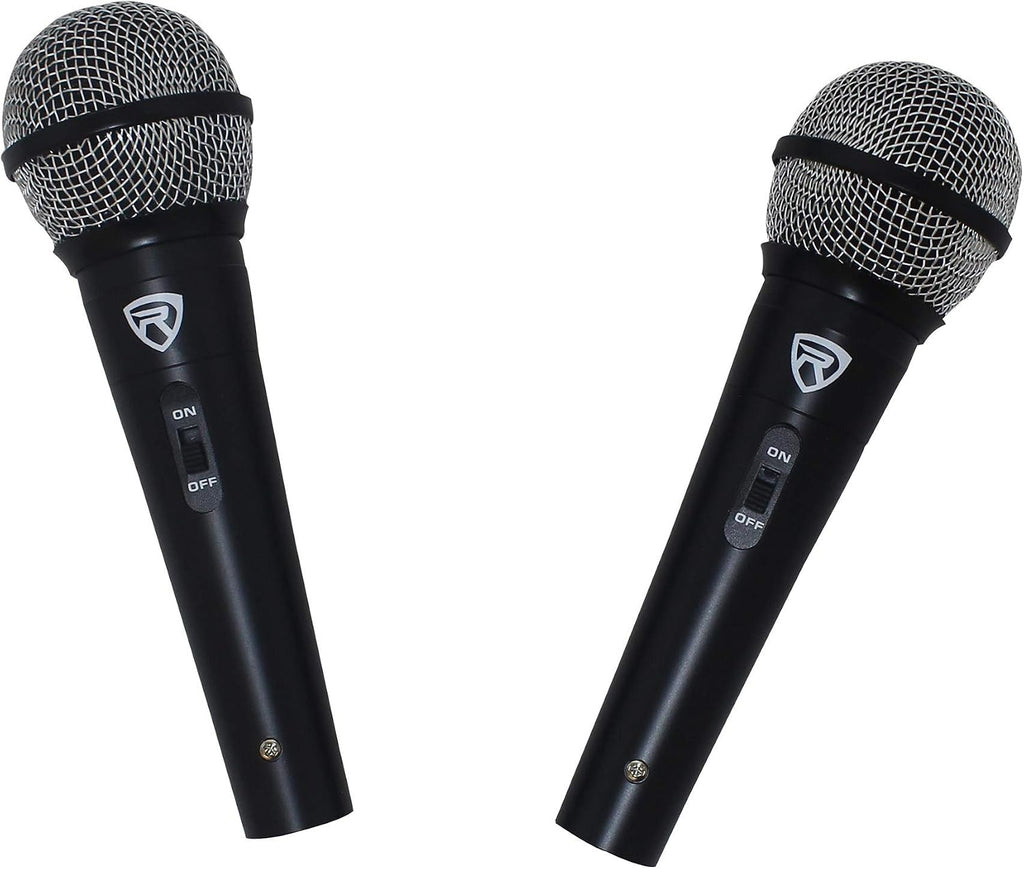RPG2X12 Bundle: (2) 12-inch 1400W Passive DJ PA Speakers with Stands and Microphones, 8 Channel 1400W Powered Mixer