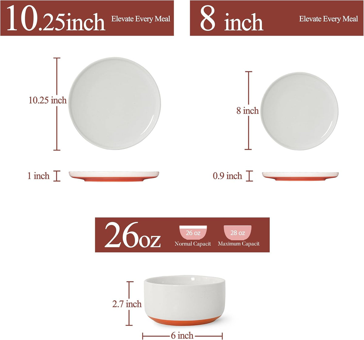 6 Piece Dinnerware Set, Dish Set for 2, Stardust Glaze White