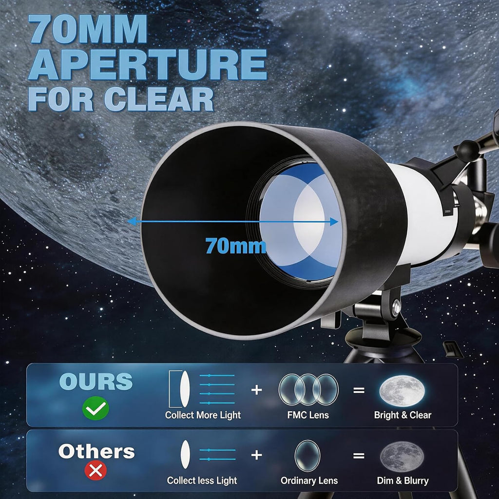 Telescope for Adults, 70mm Aperture 400mm Refractor Telescope for Astronomy Beginners with AZ Mount Tripod & Phone