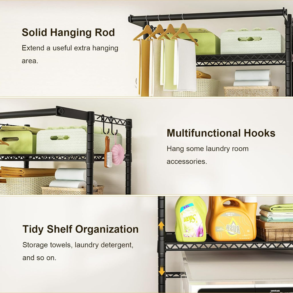 U11 Mini Over Washer and Dryer Shelves, 3 Tiers Laundry Room Storage and Organizer Standing Shelf, Metal Freestanding