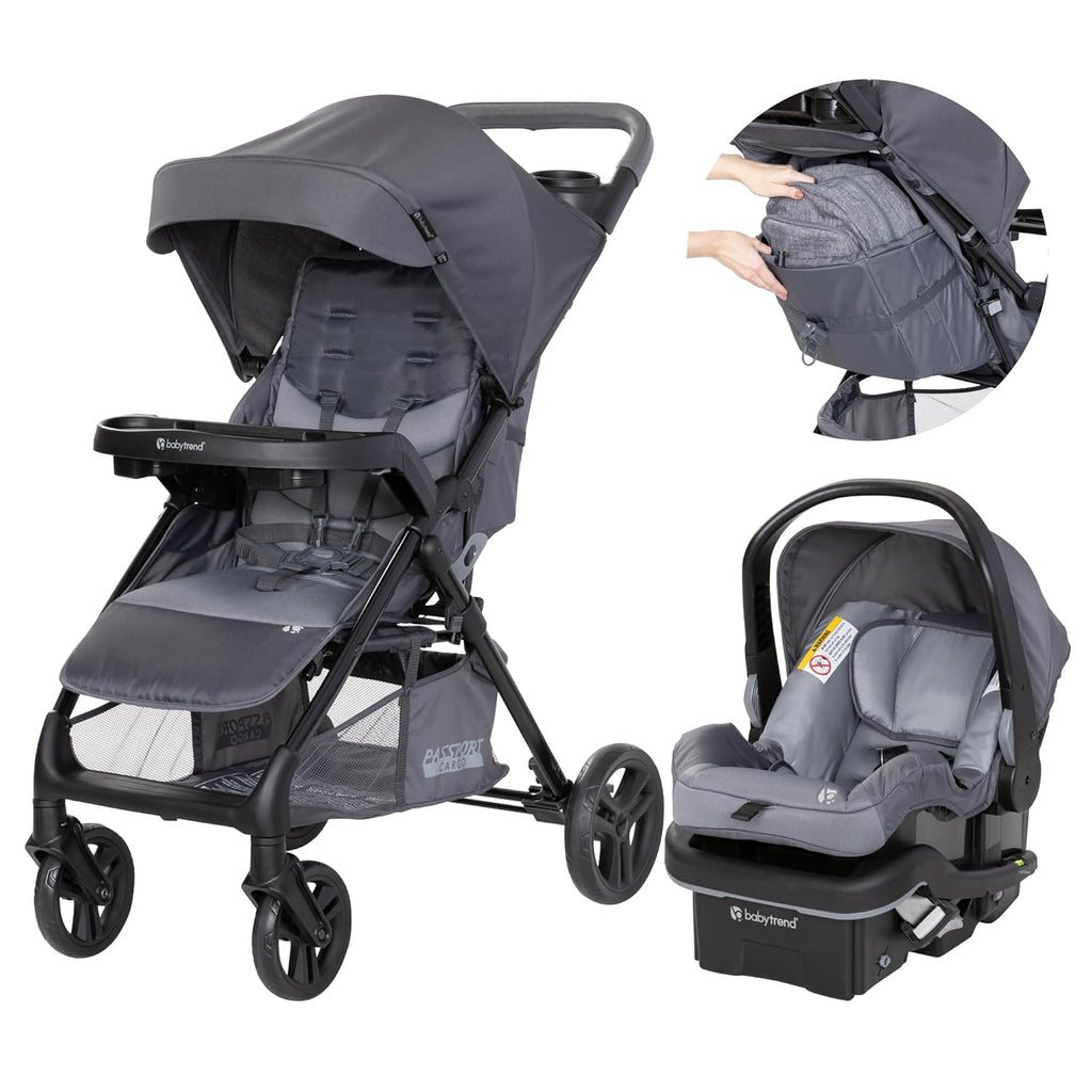 Passport Cargo Stroller Travel System with EZ-Lift Plus Infant Car Seat, Grey Bamboo