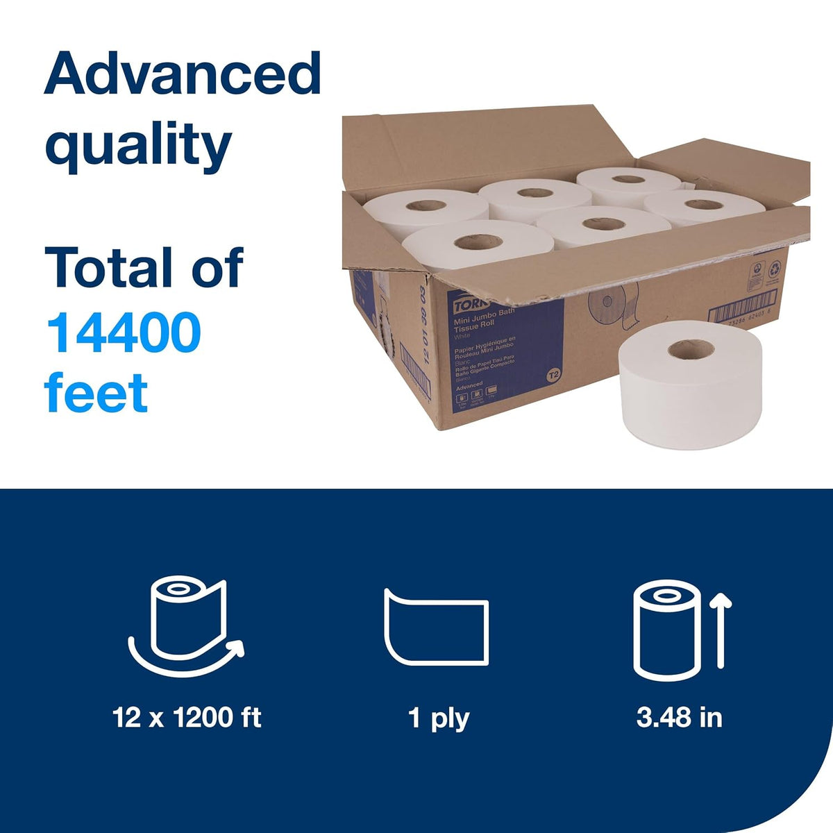 Mini Jumbo Toilet Paper Roll White T2, 12 x 1200', 12013903