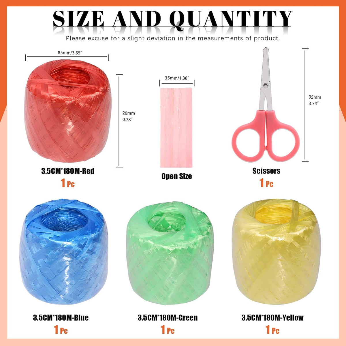 4 Rolls 4 Colors Polyester Nylon Plastic Rope Twine with Scissors, 35MM Width and 180M/590Ft Length Plastic Rope for