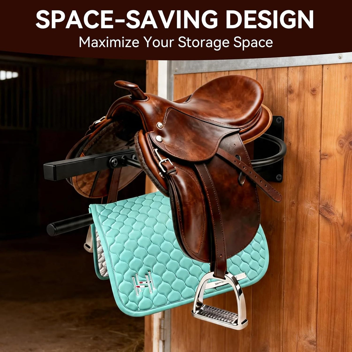Saddle Rack with Pad Bar, Heavy-Duty Wall Mounted Horse Saddle Stand