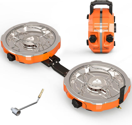 20,000 BTUs 2 Burner Propane Camping Stove, Portable Folding Camp Stove with Adjustable Burners, Regulator and