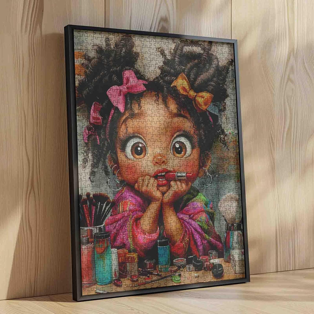 1000 Piece Jigsaw Puzzle for Adults Cute Girl Makeup Scene Puzzle 19.7 x 27.6 Inches Beauty Big Eyes Colorful Little
