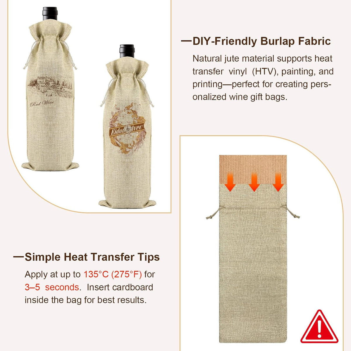 10 Pack Burlap Wine Gift Bags with Drawstring Fit 750ml, Natural