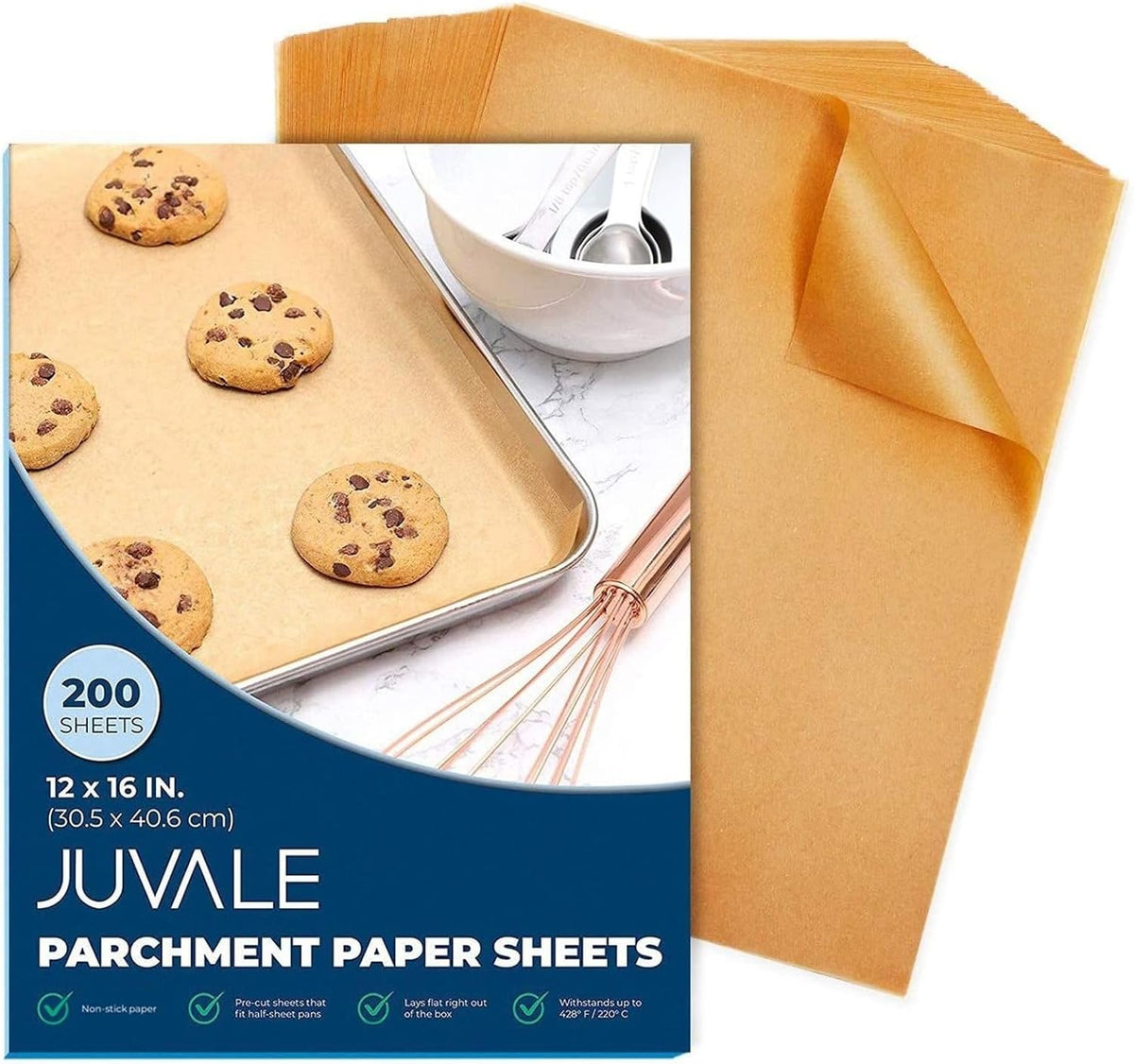 Parchment Paper Sheets - 200 Pack, 12 x 16 in, Unbleached Brown - Nonstick Half Sheet Pan Liners & Parchment Paper