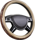 Wood Grain 14.5-15 inch Microfiber Leather Steering Wheel Cover, Anti-Slip Veins Design Steering Wheel Universal Fit