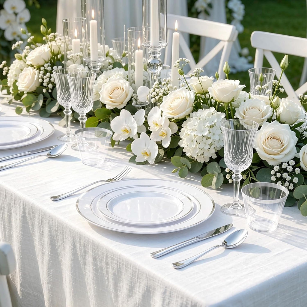 600 PCS Silver Disposable Dinnerware Set for 100 Guests