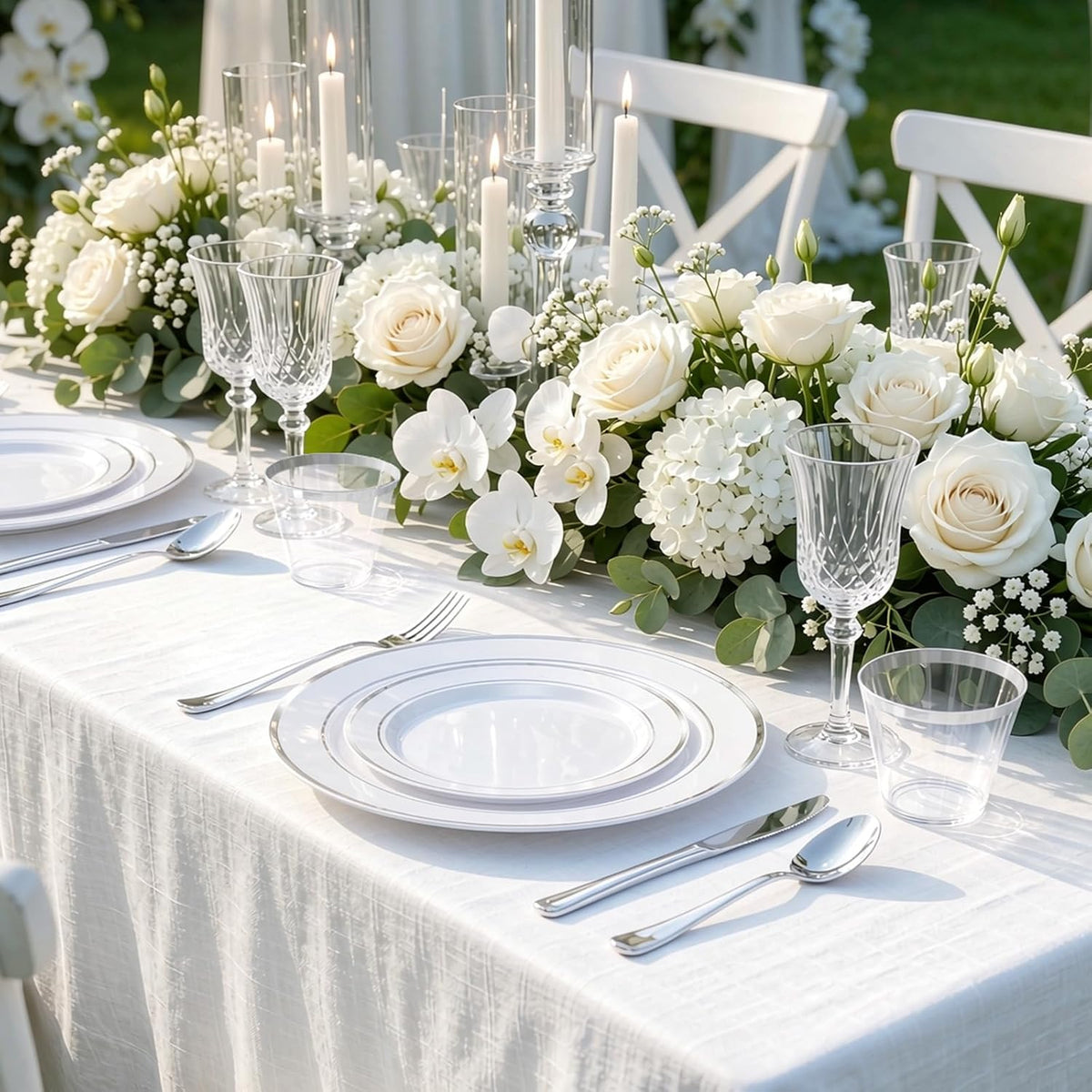 600 PCS Silver Disposable Dinnerware Set for 100 Guests