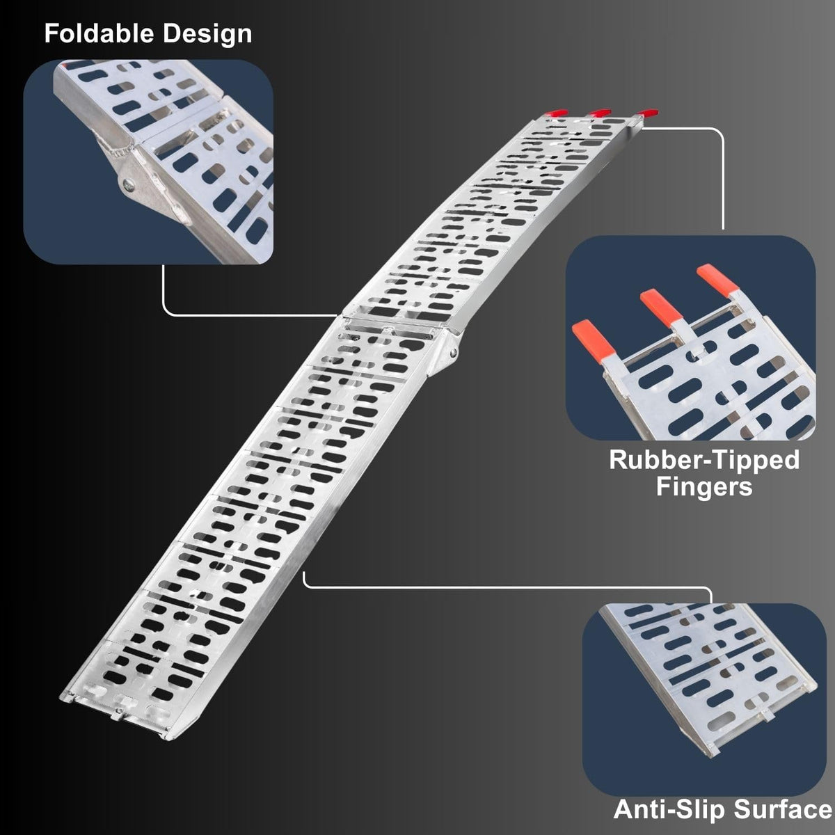 ATV Ramps for Pickup Trucks 2pc, 7.5 ft Folding Aluminum Truck Ramps, Punch Plate Traction, Rubber-Tipped Fingers