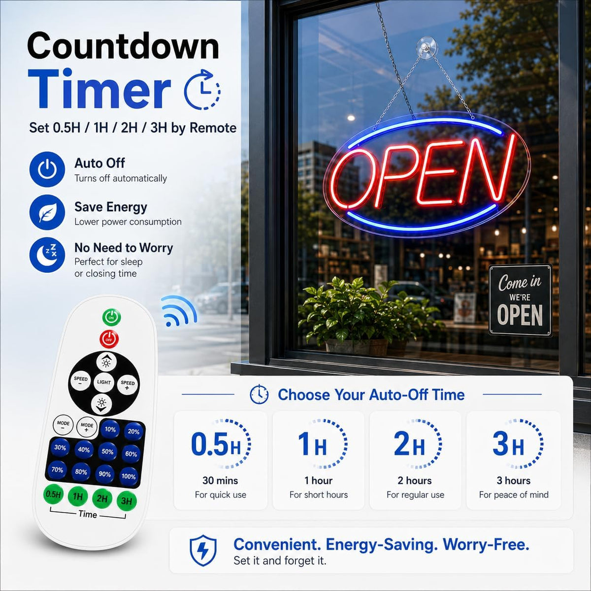 Open Sign for Business, 17" x 9" LED Neon Open Sign with Remote Control, Countdown Timer & 6 Lighting Modes Led Neon