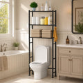 3-Tier Over The Toilet Storage Cabinet with Paper Holder and 4 Hooks, Metal Over Toilet Bathroom Organizer and