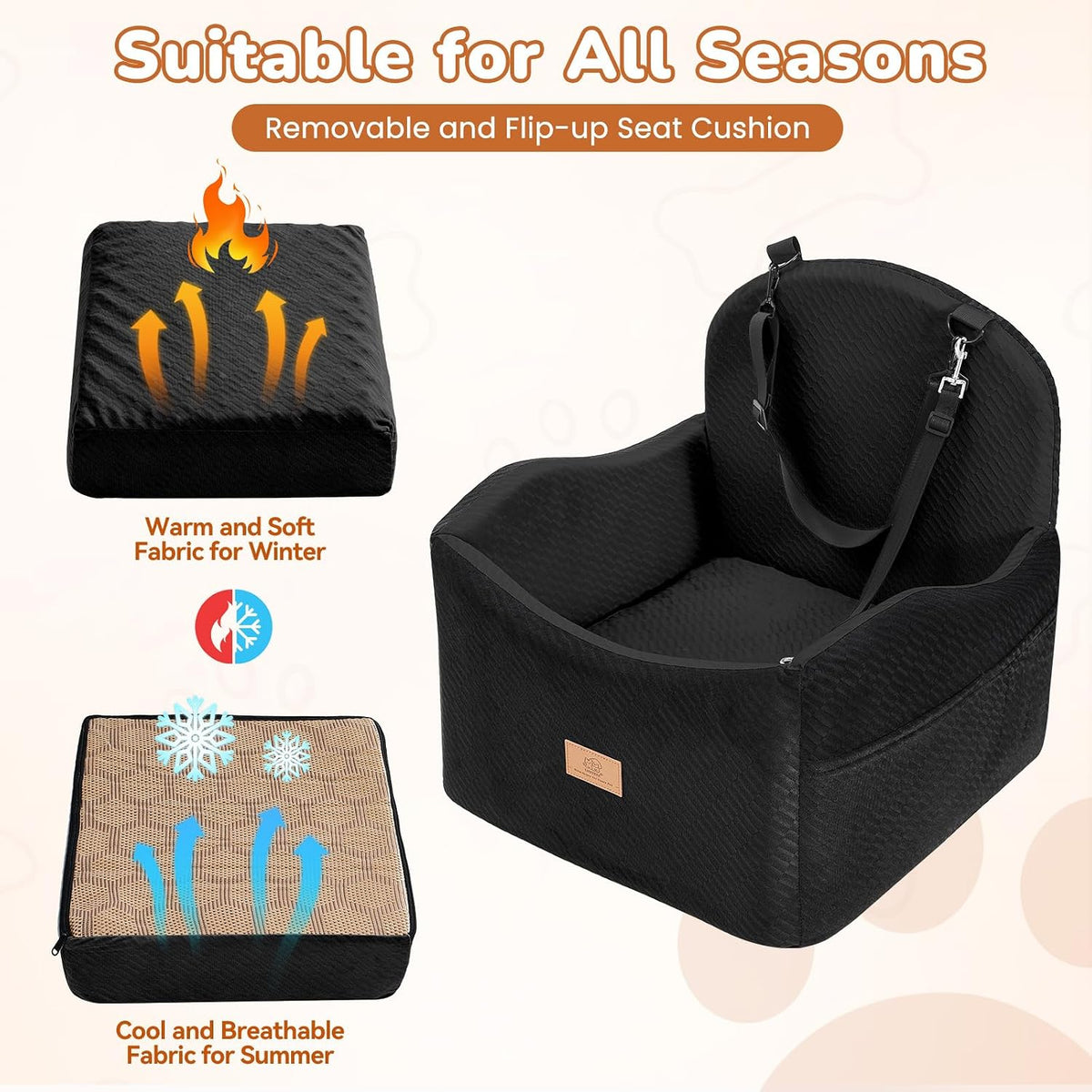 Dog Car Seat for Medium/Small Dogs, Dog Booster Car Seat, Pet Booster Seats Up to 40lbs with Waterproof Layer, 3