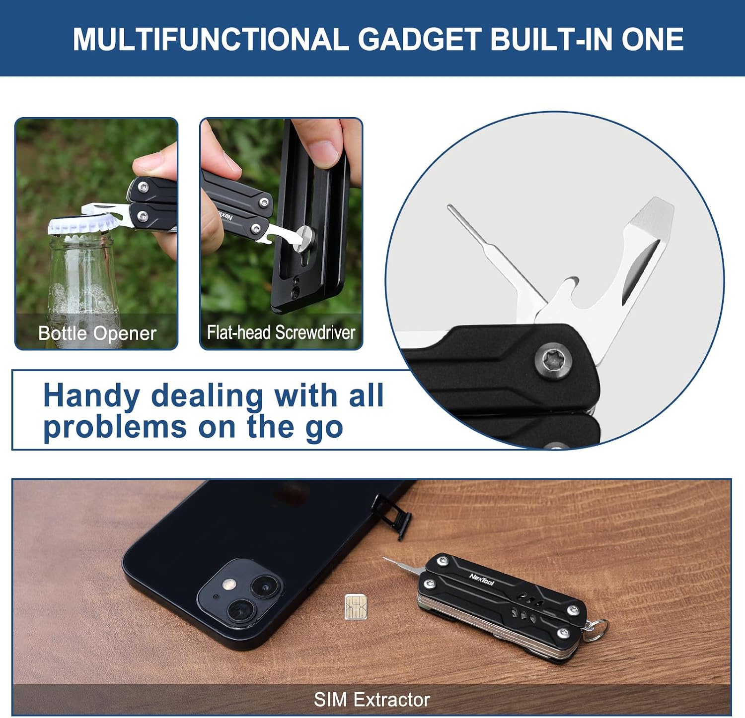 Mini Sailor Lite Keychain Multitool, Bladeless | 9-in-1 Small Multitool, TSA-Compliant, EDC Tools with SIM Extractor