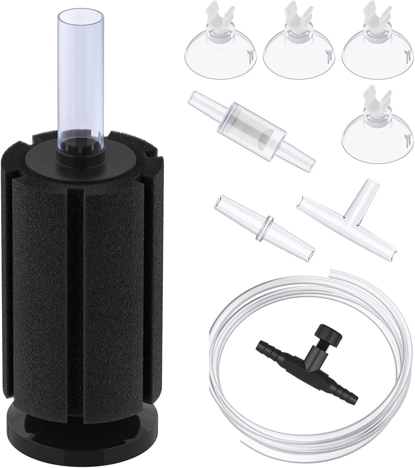 Aquarium Bio Sponge Filter Small Fish Foam Filter with Airline Tubing Suction Cups Check Valve Connectors and Control