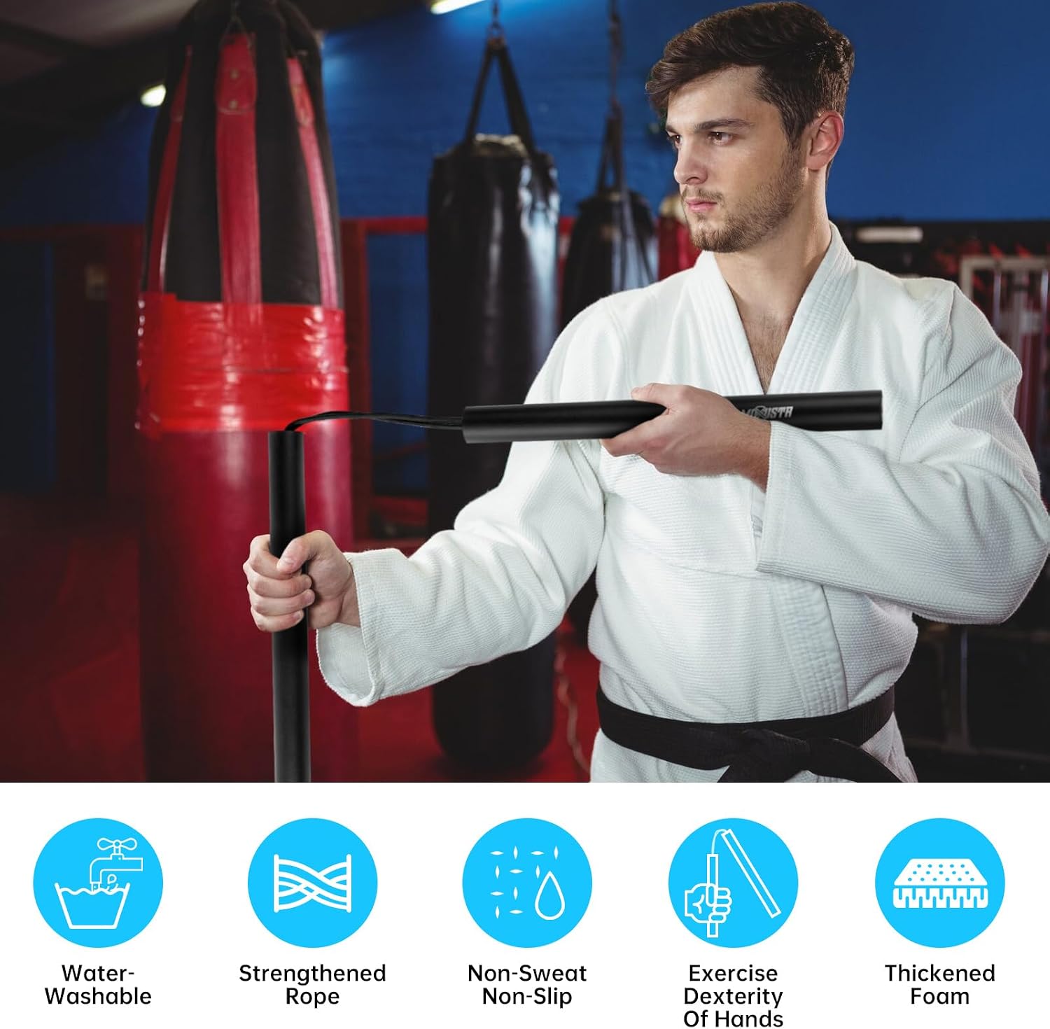 Safe Foam Rubber Cord Nunchakus Practice and Training 2 Pack | Extra-thick cushioning, non-slip surface, easy to